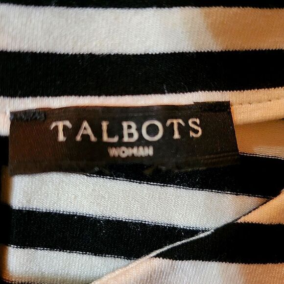 Talbots Women's Black Stripe Rayon Short Sleeve Roundneck Top - Picture 2 of 12